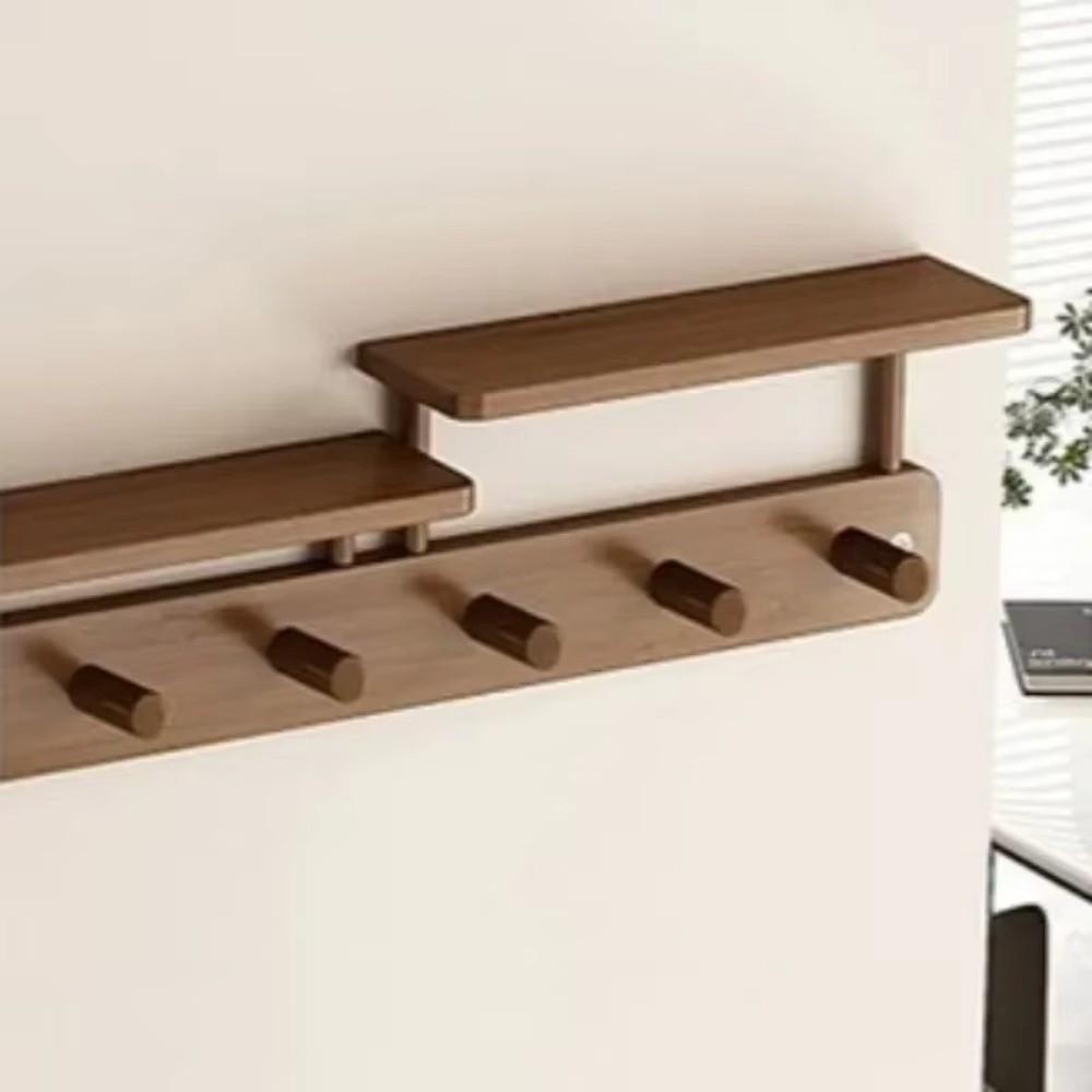 With Hooks Wall Mounted Coat Rack Storage Function Hanging Shelf Wooden Storage Rack Living Room