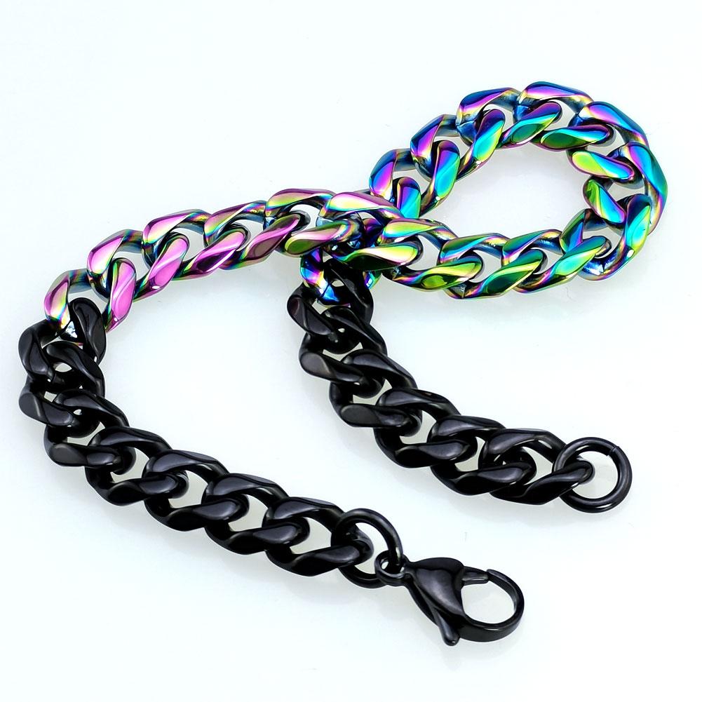 New 316L Stainless Steel Black and Iridescence Dual Hip Hop Bracelet Anklet