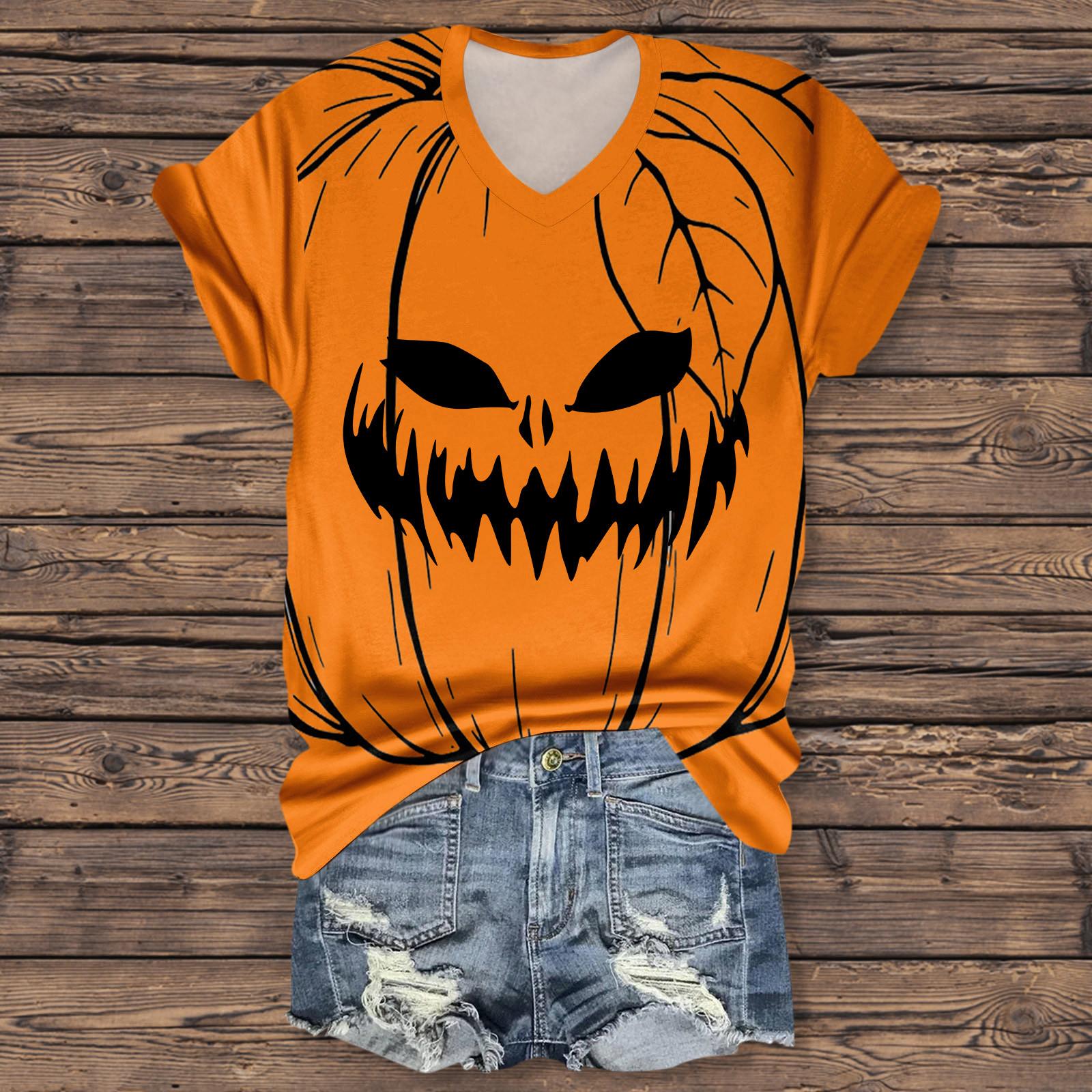 

Women s Fashion Casual Three-quarter Sleeve Halloween Letters, Face Print Top XXL жовтий
