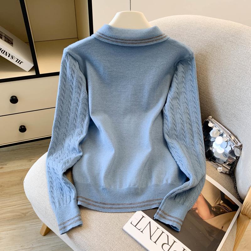 2025 Autumn/Winter Stylish Knit Cardigan with POLO Collar & Silk Scarf Bow Tie for Women