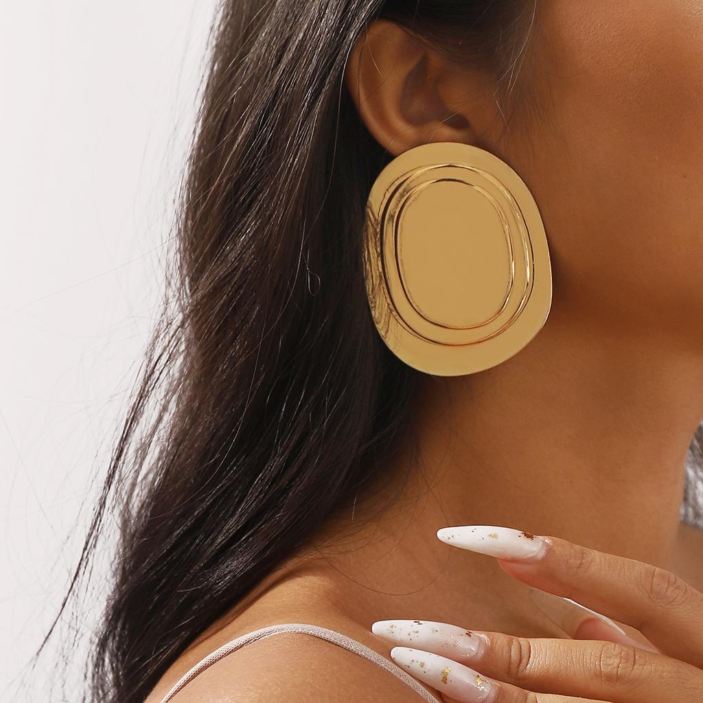 Women Exaggerated Smooth Round Line Texture Earrings Ins Style Fashion Metal Texture Personalized Dangle Ear Jewelry