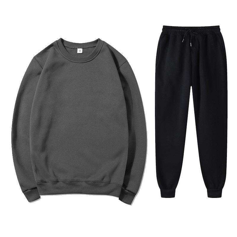 Unisex Solid Color Round Neck Fleece Hoodie Set