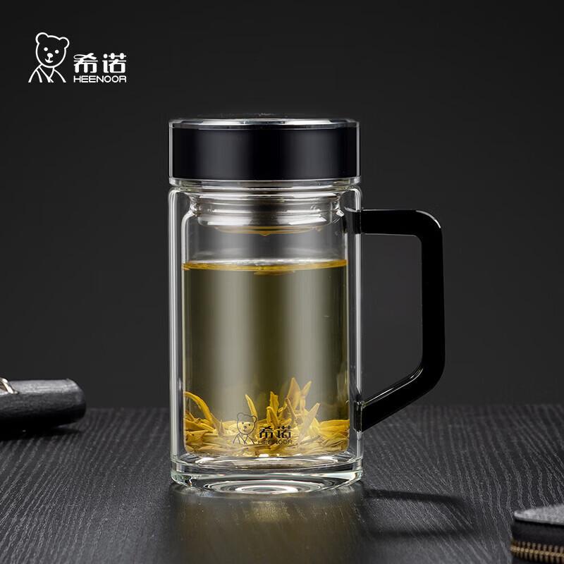 Heenoor Double-Wall Glass Tea Mug with Handle and Infuser