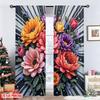 Set Of 2 Flat Printing Curtain Vibrant Floral Garden Polyester Digital Printed Drapes Family Party Use Indoor Outdoor