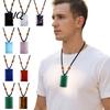 Adjustable Braided Lanyard Jewelry Natural Crystal Pendant Necklace, Healing Energy Stone Necklace with Adults Rope, Polished Fake Gemstone