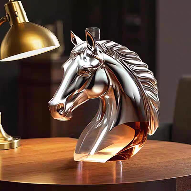 Horsehead Statue Wine Bottle, Decanter Decoration For Bar Home Whiskey Bottle 3D Engraved Whiskey Glasses Theme Statue 350ml