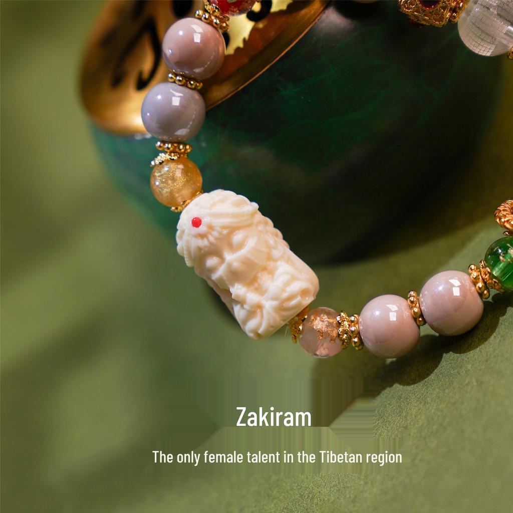 Zhakilam Gray Ceramic Beaded Bracelet - Women's Traditional Chinese Style with Incense Ash Glaze.