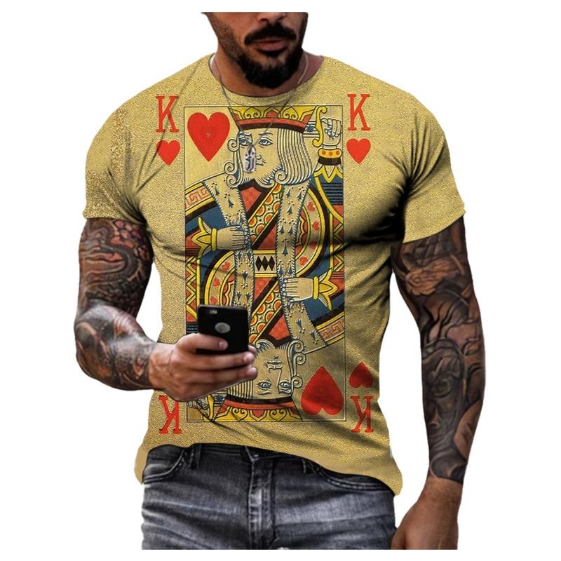 Playing Cards 3D Printing Summer Men's Personality T-Shirt Shirt Hip Hop Trend Large Size Short Sleeve Casual Fashion Sports Top