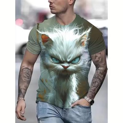 Katze Tiermuster T-Shirt für Herren Persönlichkeit 3D-gedruckte T-Shirts Sommer Casual Kurzarm Locker Street T-Shirts