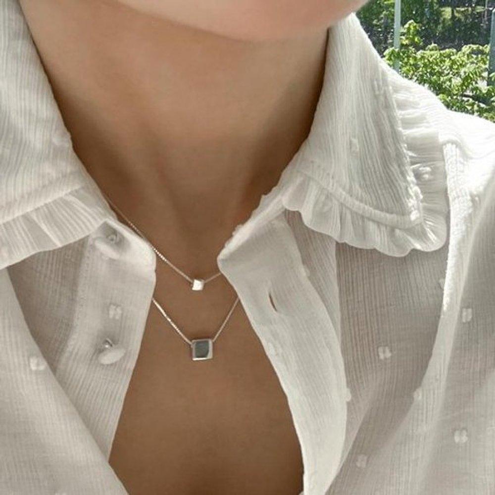 925 Silver Layered Thin Double-Strand Necklace Square Sterling Silver Necklace