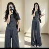 Summer Sports Small Casual Fashion Sports Suit 2026 Thin Meat Cover Short-sleeved Wide-leg Pants Two-piece Set Women