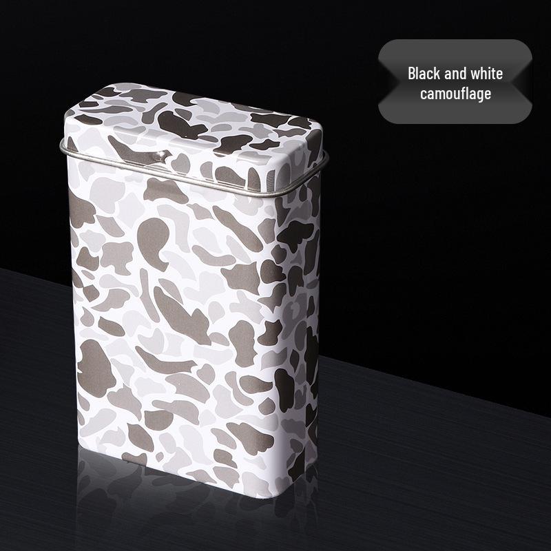 Men's 20-Capacity Tinplate Cigarette Case, Personalized Metal Hand-Rolled Holder, Multi-Pattern, Waterproof & Moisture-Proof.