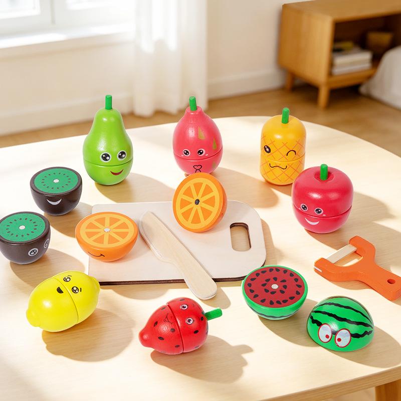 Kids' Wooden Fruit Cutting Toy Set - Educational Role-Play Kitchen Bucket