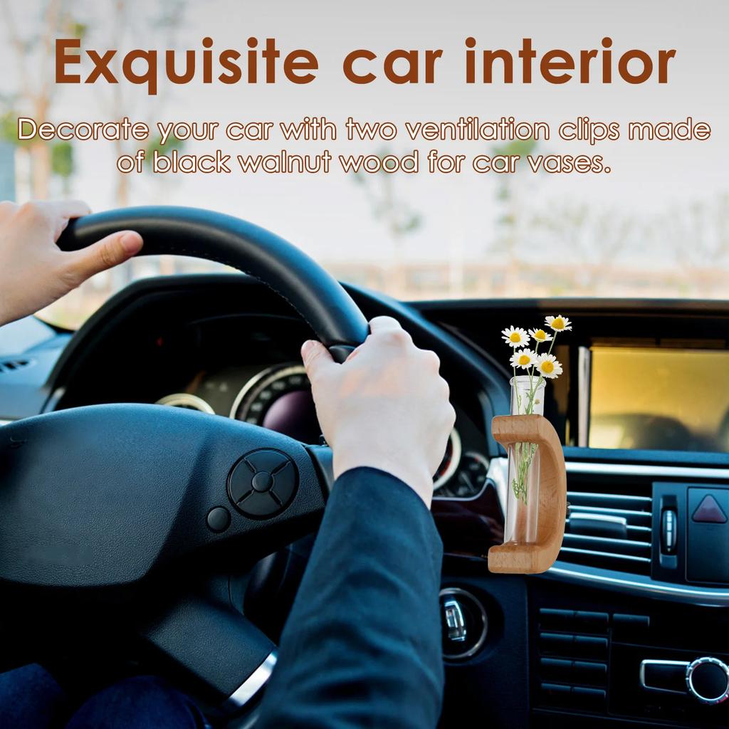 2Pcs Car Flower Test Tube Solid Wood Vase Plant for Car Vent Install Station Flower Decoration Home Glass Auto Air Vent Ornament