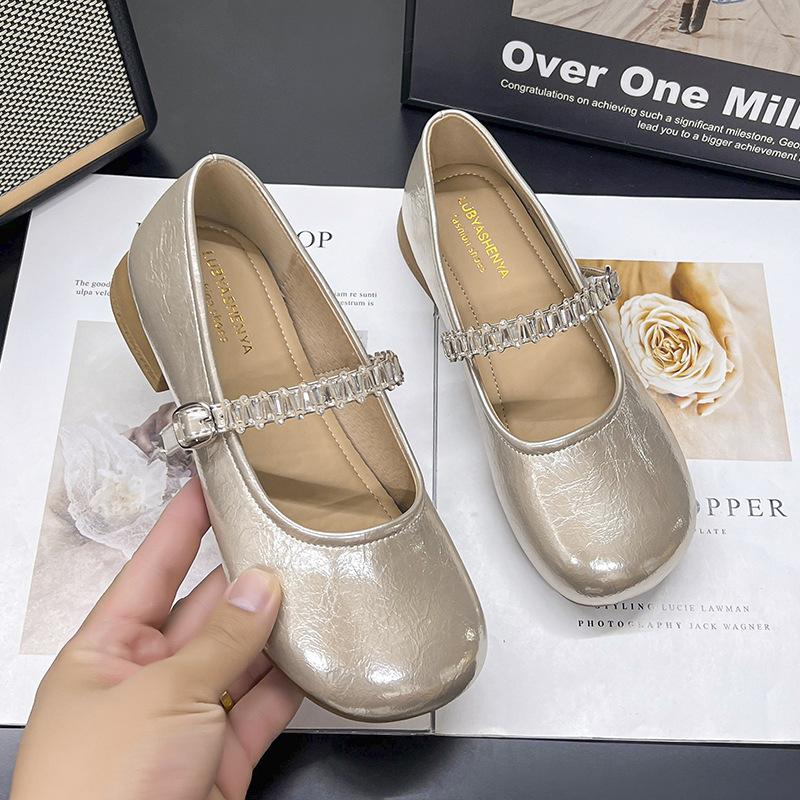 Rhinestone silver Mary Jane shoes women's autumn and summer new models with skirts, evening small leather shoes, flat shoes