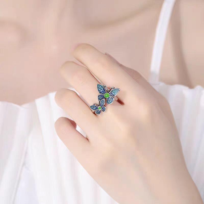 Red French Cute Girlish Bow Love Niche Design Alloy Ring Women'S Light Luxury High-End Sense