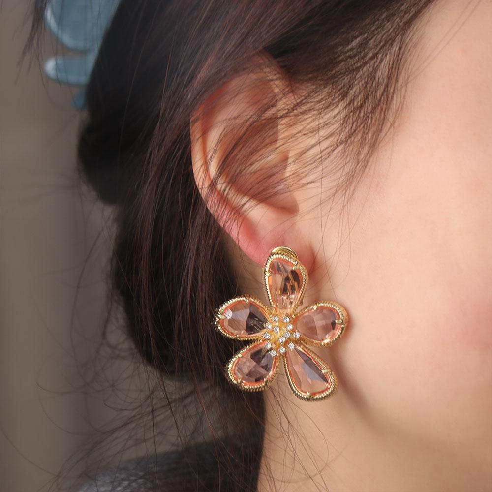 Bride Crystal Flower Earrings Luxury Rhinestone Earrings Crystal Flower Stud Earrings  Jewelry Gift