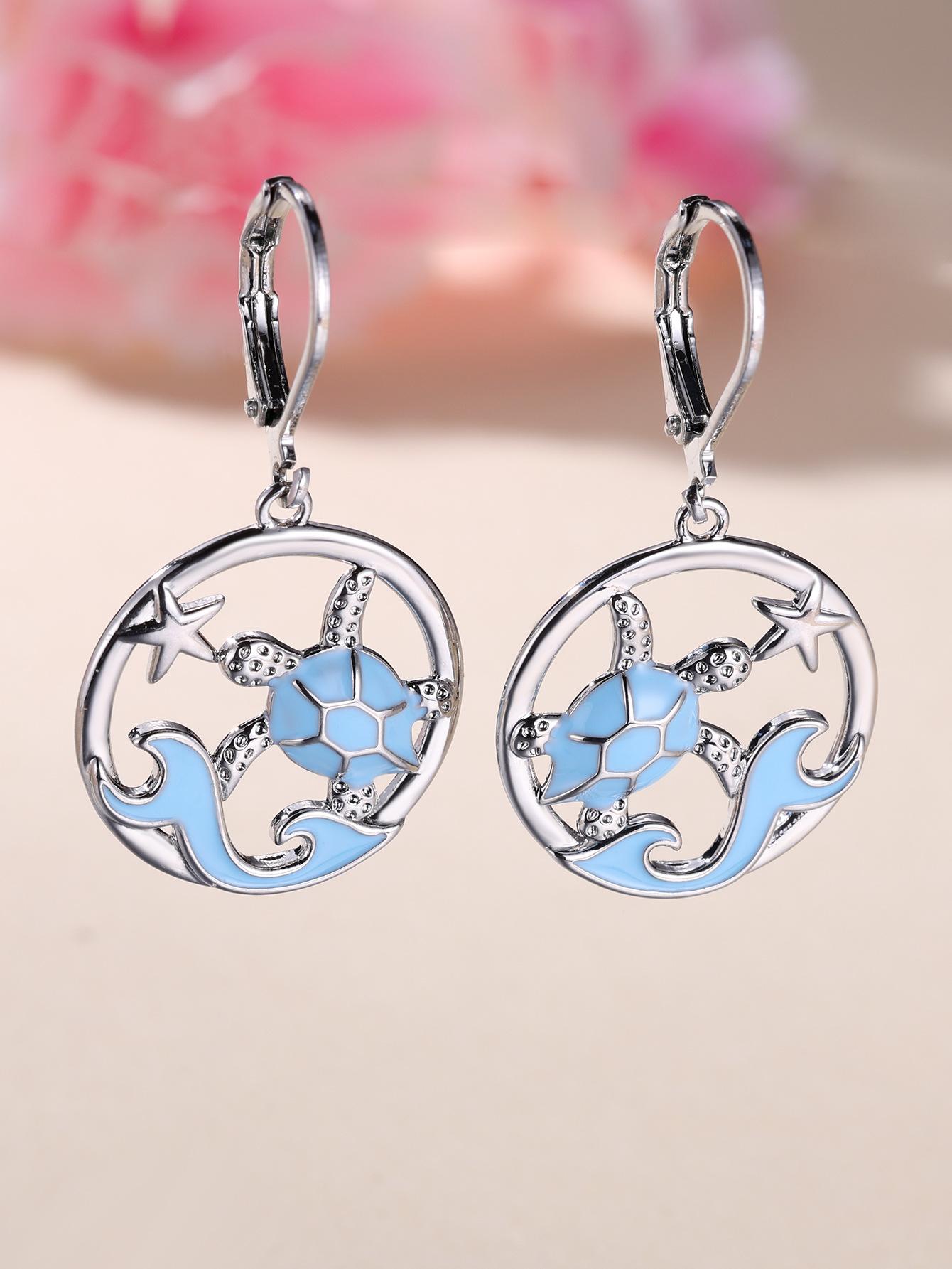 Dripping oil blue turtle earrings, versatile personality and temperament high-end exquisite earrings