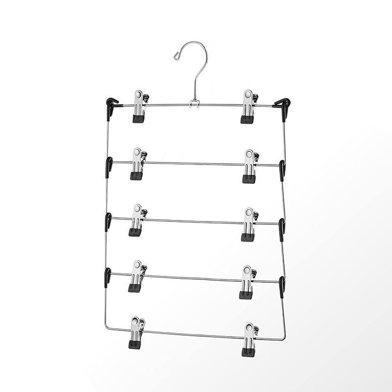 6-Layer Adjustable Foldable Metal Hanger with Clips for Skirts and Pants