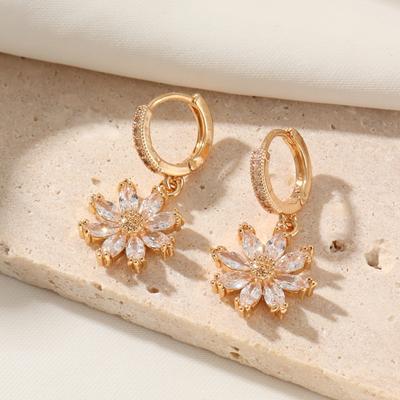 Fashion Flowers Dangle Earrings for Women Cubic Zirconia Daily Jewelry Party Accessories