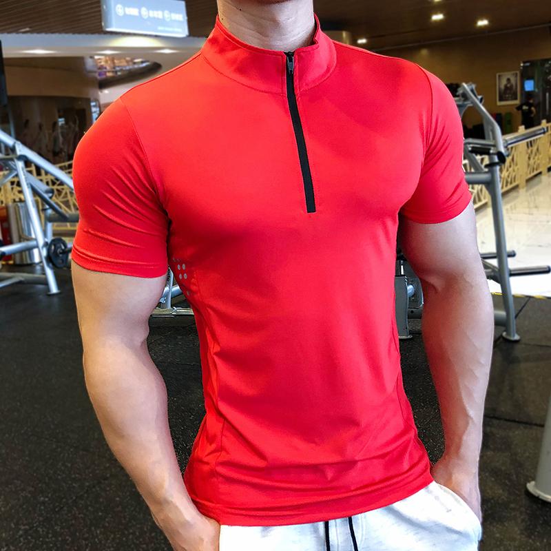 Shedao Pro Fitness Sporting Heren Sweatshirt Halve Rits Hoge Hals Basketbal T-shirt Fitness Jogging Bottom Shirt Outdoor Hardloopshirt IJszijde Trainings T-shirt XS rood