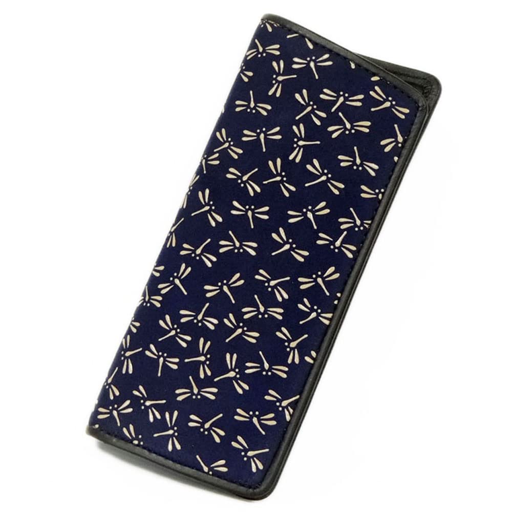 Inden Eyeglasses Sack Navy Blue Deerskin with White Dragonfly Soft 16cm x x Inden-ya 4203, Lacquer, Pattern, Type, 7.3cm 1.8cm