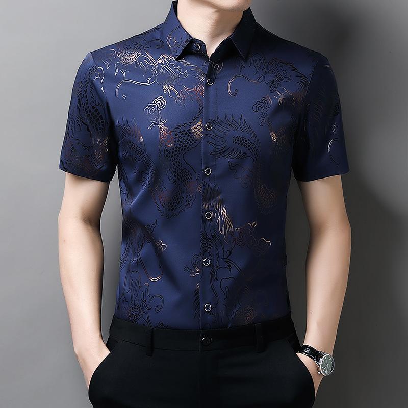 Men's Casual Printed Short Sleeved Lapel Shirt for Summer Fashion Comfort No Ironing Wrinkle Resistant Top