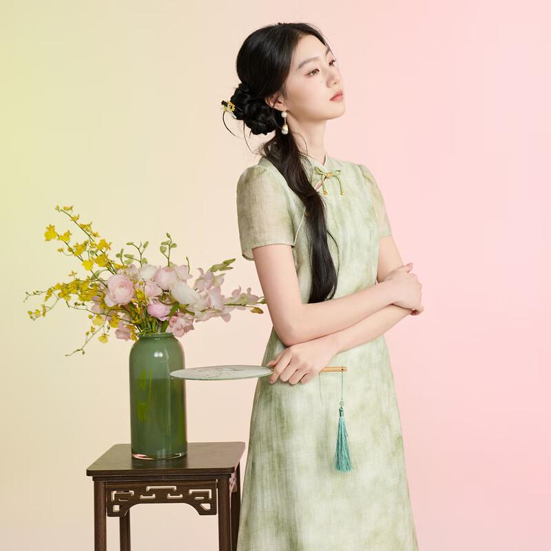 Sancai New Chinese Style Faux Two-Piece A-Line Dress