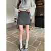 Pear-Shape Lace Spliced Wool A-Line Skirt - Gray, Slim Fit, Versatile for Spring/Autumn