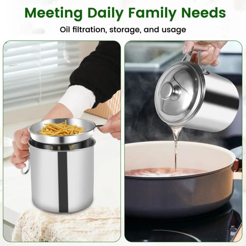 Bacon Grease Container with Filter1.3LStainless Steel Cooking Oil Container with Lid and Easy Grip Handle for Storing Frying Oil