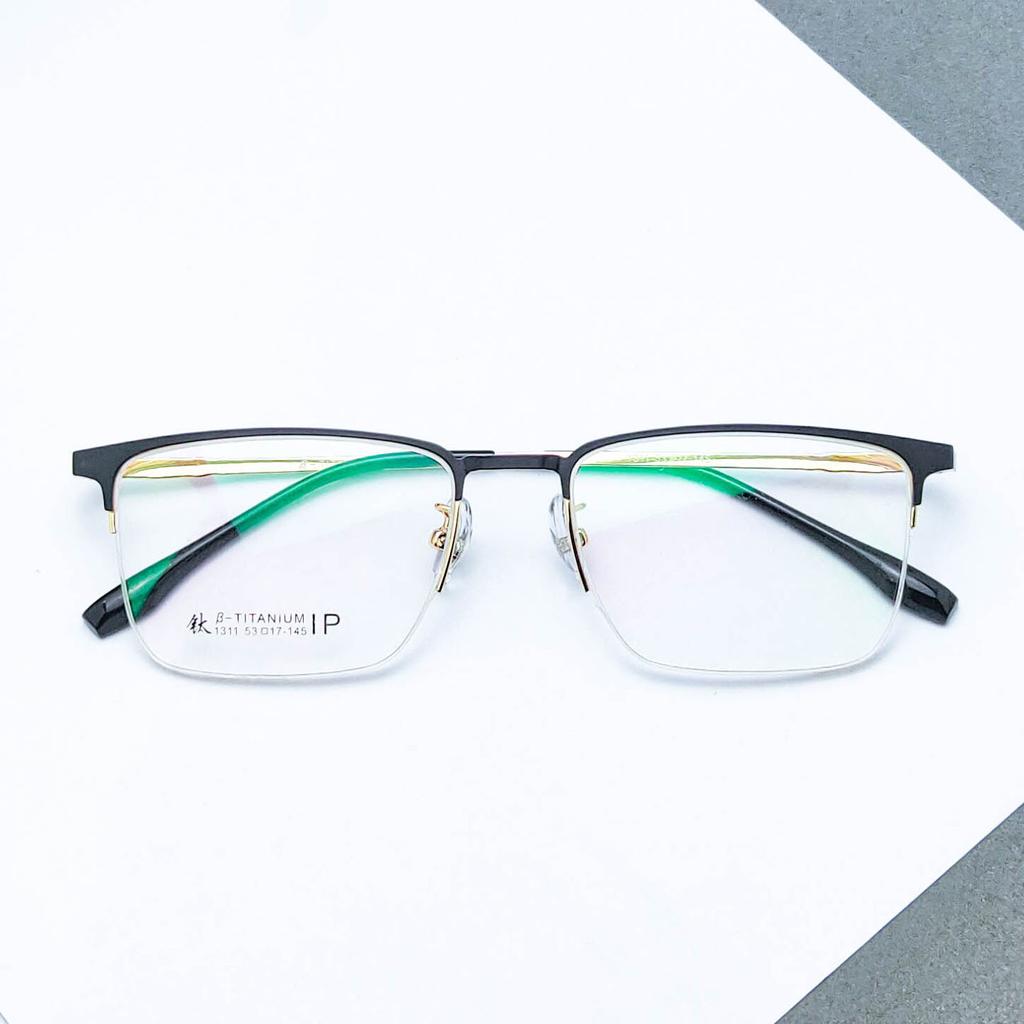 Men'S Steel Leather Business Titanium Magnetic Glasses Frame Eyebrow Half Frame Brushed Myopia Glasses Frame Alloy Myopia City