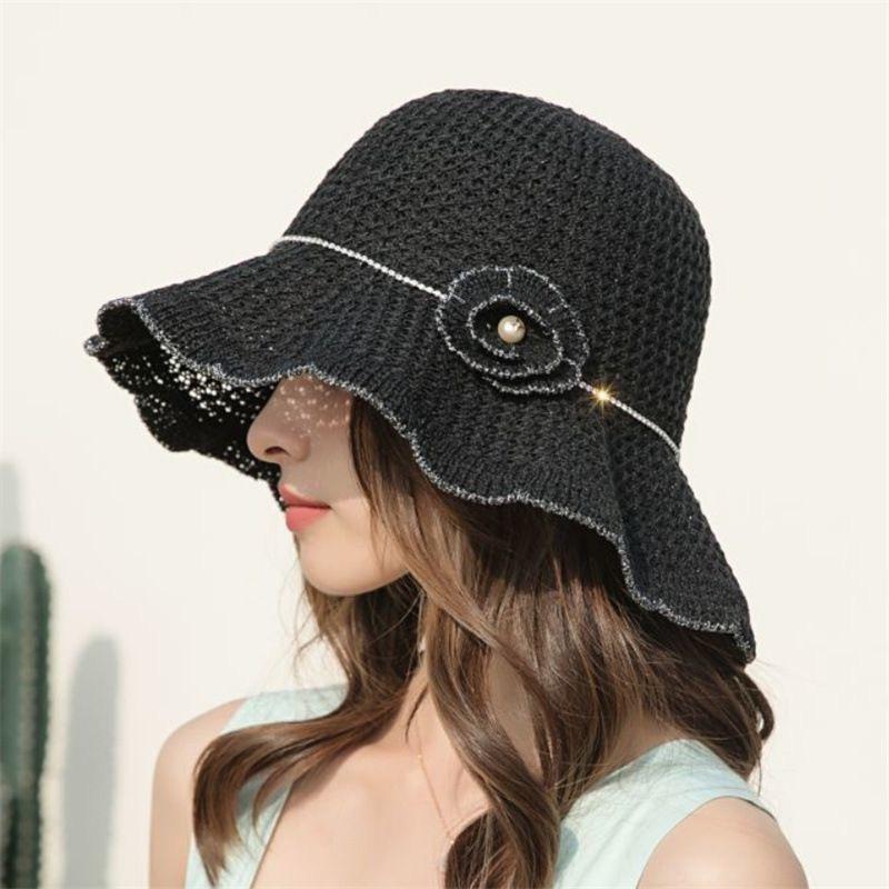 Korean-style Summer Wavy Edge Floral Hollow Breathable Sun-shading Fisherman Hat for Women, Suitable for Spring and Autumn, Foldable Beach Sun Hat