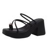 2025 New Summer French Stunning High-heeled Cool Slippers Women's Versatile Fashion Thick Heel Thick-soled Toe Slippers