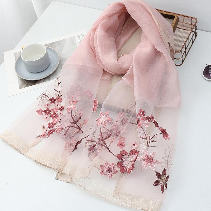 Four Season silk wool scarf women hijab pashmina shawls wrap Bandana Blanket Floral Pashmina Embroidery Scarves Foulard Fashion