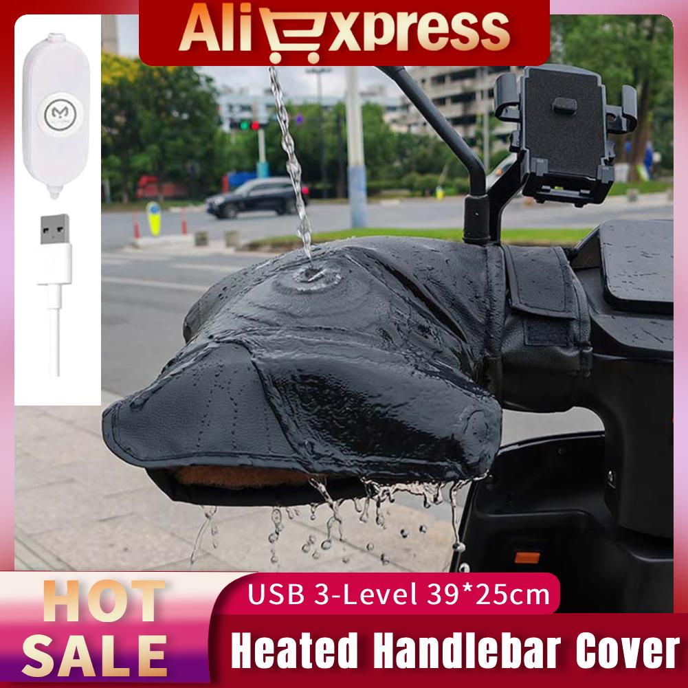 Motorbike Heated Handle Grip Covers 3 Levels Setting Motorcycle Heating Warm Muffs Reflective for Bicycle MTB Motorcycle Scooter