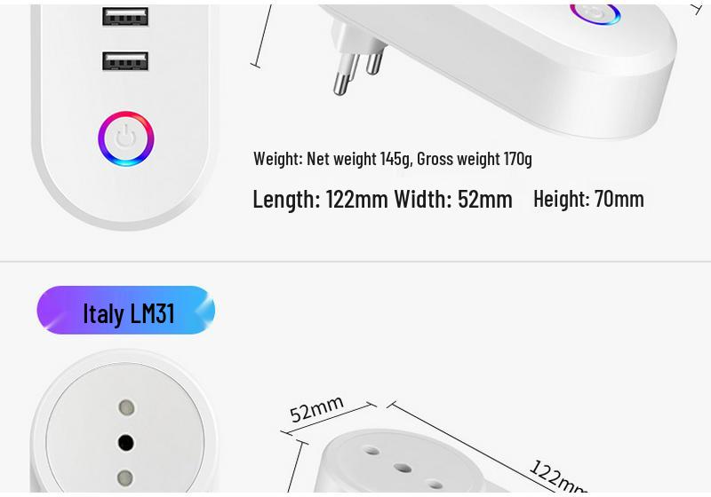Smart WiFi Socket: USB, US/UK/EU/BR/IL/IT Compatibility