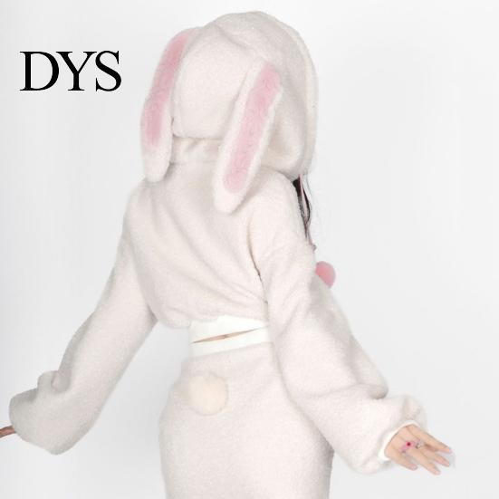 Thick Plush Outfit 2 Pcs/Set Women Hoodie Skirt Suit Bunny Ear Decor Short Top High Rabbit Shape Costume Waist Slim Fit Mini Set Cosplay Party