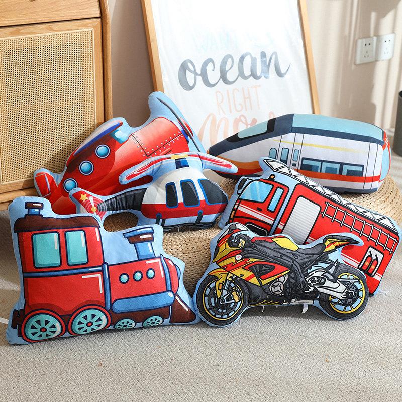 11Types Cartoon 3D Police Car Fire Trucks Bicycles Motorcycles Plush Toys Stuffed Car Doll Hug Pillows Cushion Kids Gifts Decor
