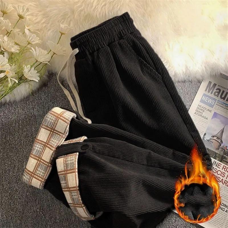 Plus Size Loose Thicken Corduroy Pants Women Fall Winter Warm Velvet Wide Leg Straight Pants Baggy Casual Trousers