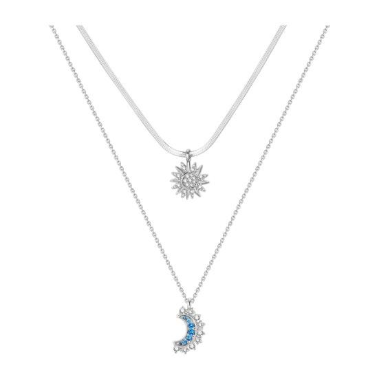 1 Set Sun And Moon Necklaces Couples Matching Necklaces Rhinestone Sun Moon Pendant Necklaces Gift for Valentine's Day Anniversary