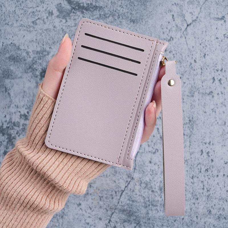 Portable Card Bag Women's Simple Zipper Change Bag Compact Hand Strap Card Bag Multifunctional Certificate Storage Bag
