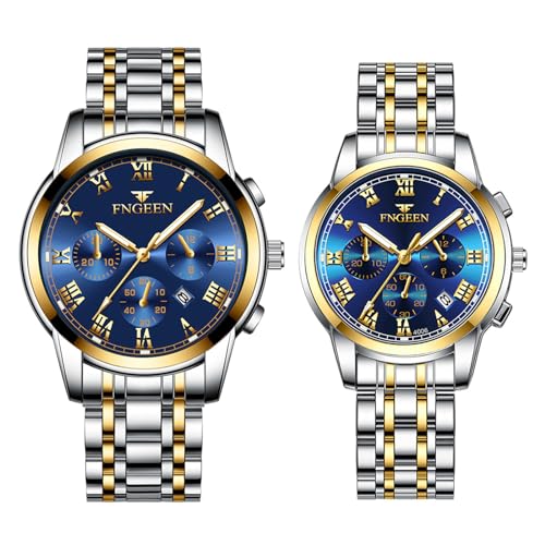 Couple's Stainless Steel Watches with 3ATM Water Resistance: Diamonds, Luminous Display, Analog Display, Calendar, Stylish Quartz Watches for Men and