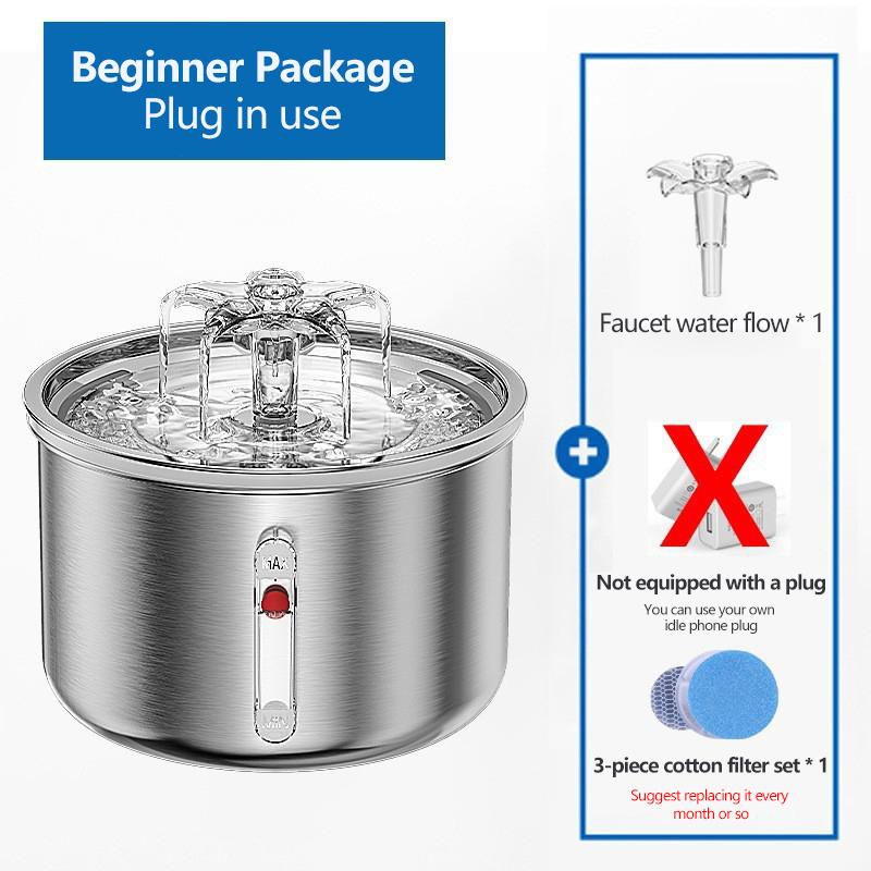 2L Cat Water Dispenser Safe 304 Stainless Steel Silent Filtered Cats Fountain Dog Automatic Drinker USB Powered Pet Supplies