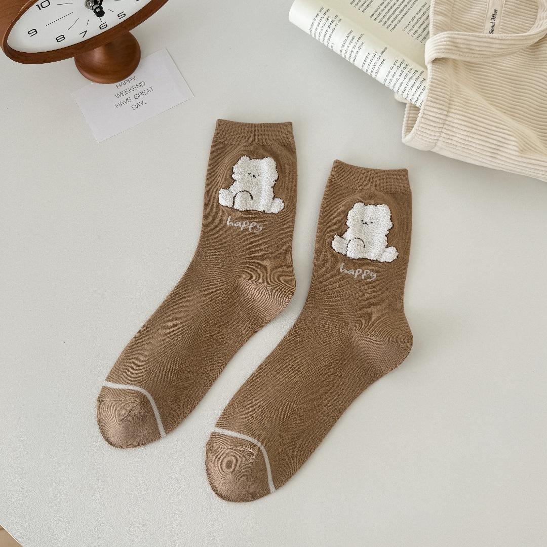 

Носки женские Wind Bear Mori College Wind Coffee Милые женские хлопковые носки с мультяшным медведем Носки средней длины One Size