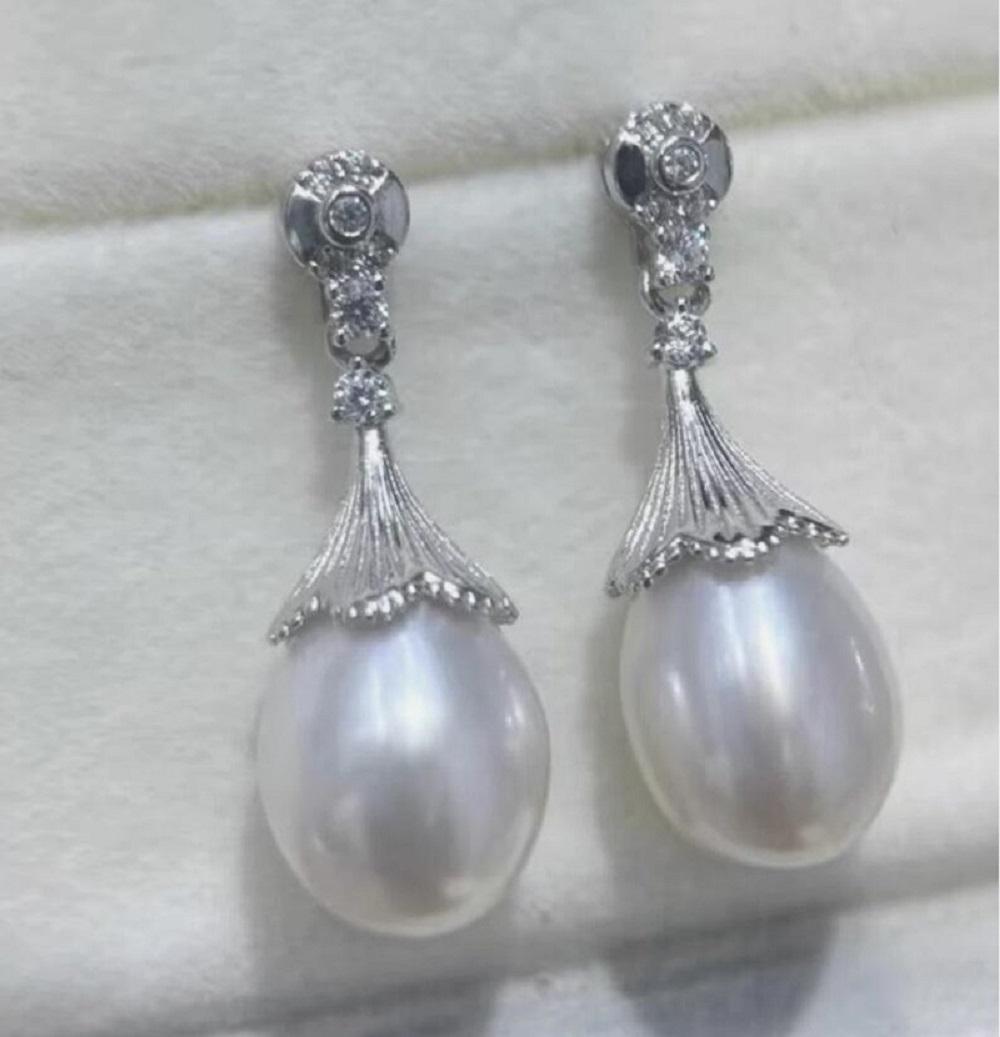 классическая пара белых жемчужных серег-подвесок Южных морей, 10-13 мм, 925 пробы