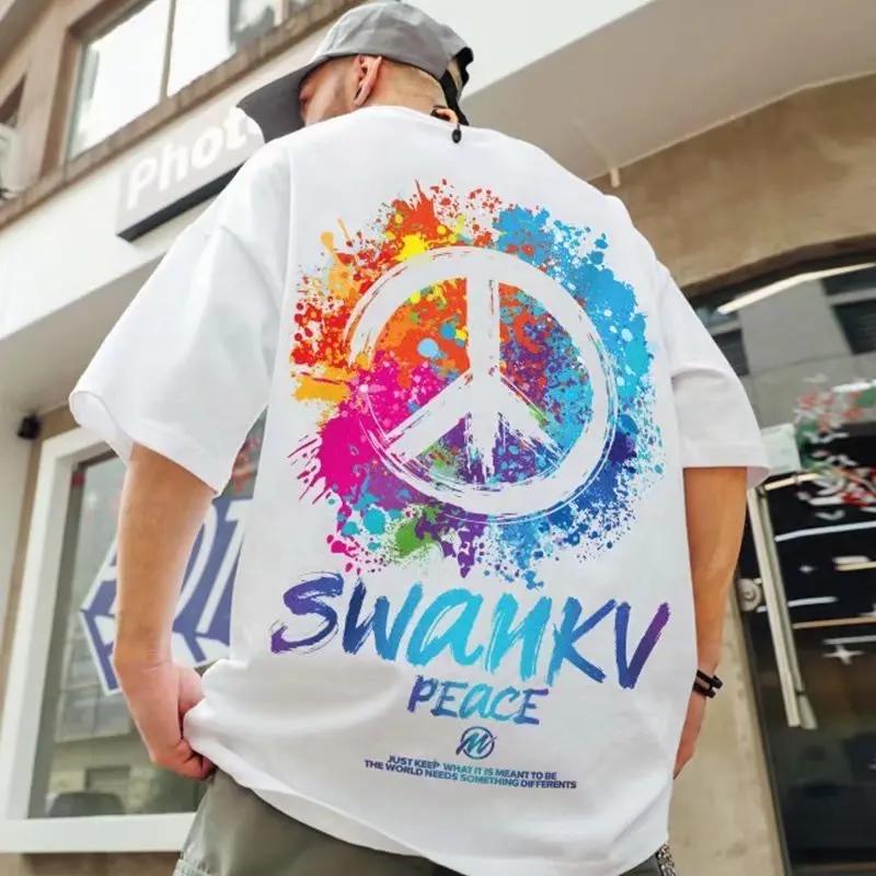 Sommer Ny Casual Løs T-skjorte Kortermet Herremote Løs Trykk Stor 8XL Hip Hop Parbekledning Halv Erm Bomullstopp