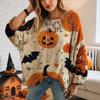 Halloween Crochet Pumpkin Sweater Women, Oversized Pumpkin Knit Pullover,Witch Hat Cozy Fall Sweater