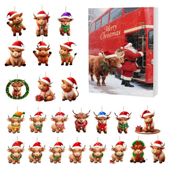Scottish Highland Cow Advent Calendar Christmas 24 Days Funny Cow Countdown 2D Design Holiday