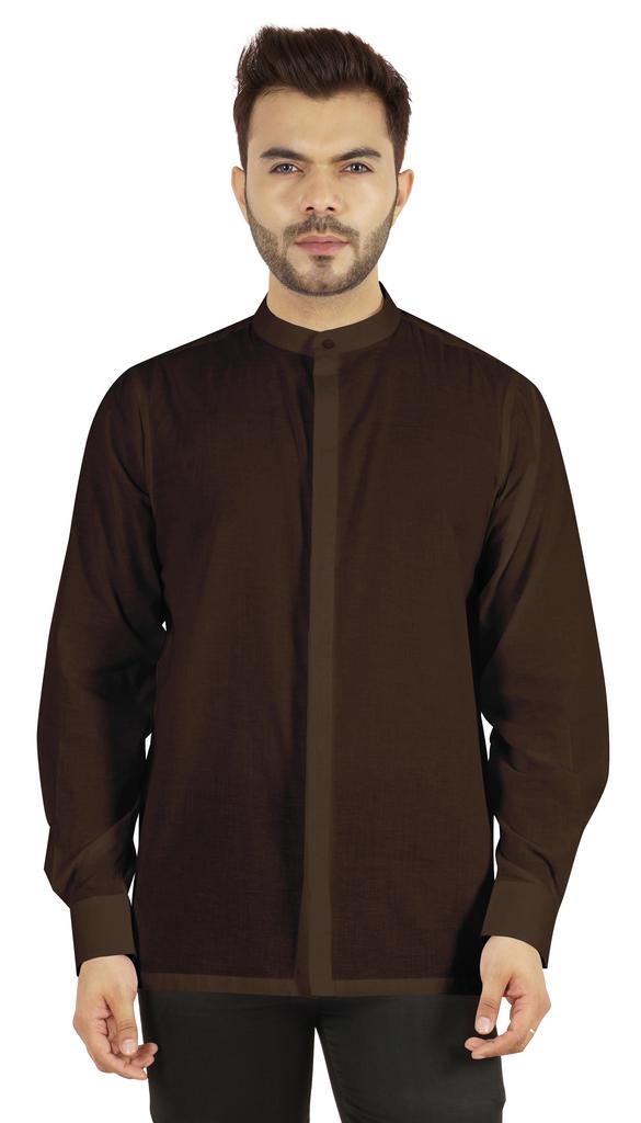 BestMan Mens Solid Shirt Mandarin Collar Long Sleeve Button-Up Formal Shirts Office