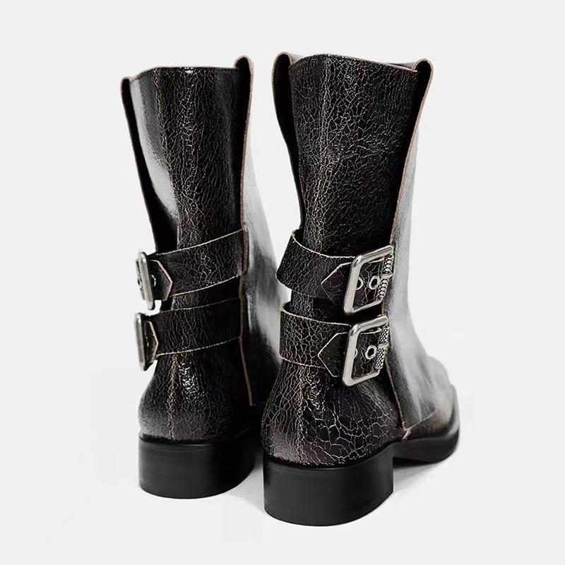 Design Sense Belt Buckle Pants Boots for Women for Women New Square Toe Short Boots Punk Thick Heel Women's Boots